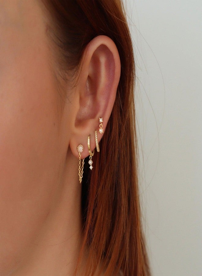 Ewrkbrㅤ Gold Plated Earrings for Women, Dainty Earring Stacks 14K Gold Plated Pearl Huggie Hoop Earrings for Women Trendy Small Cute Hypoallergenic Cartilage Earring Sets Fashion Jewelry Sets for Womens - Image 2